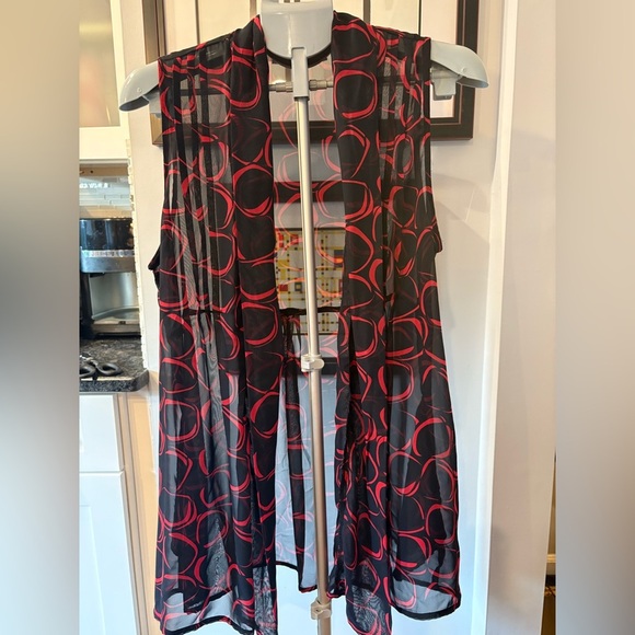 Susan Graver Chiffon Duster Vest Black Red Size M - Picture 3 of 7